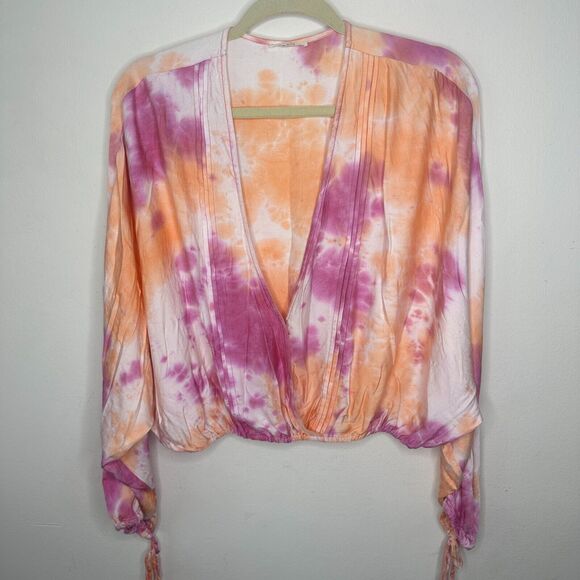 Revolve Tularosa Dolce Deep-V Pastel Tie Dye Pintuck Top Cuff Ties Medium - Picture 2 of 13